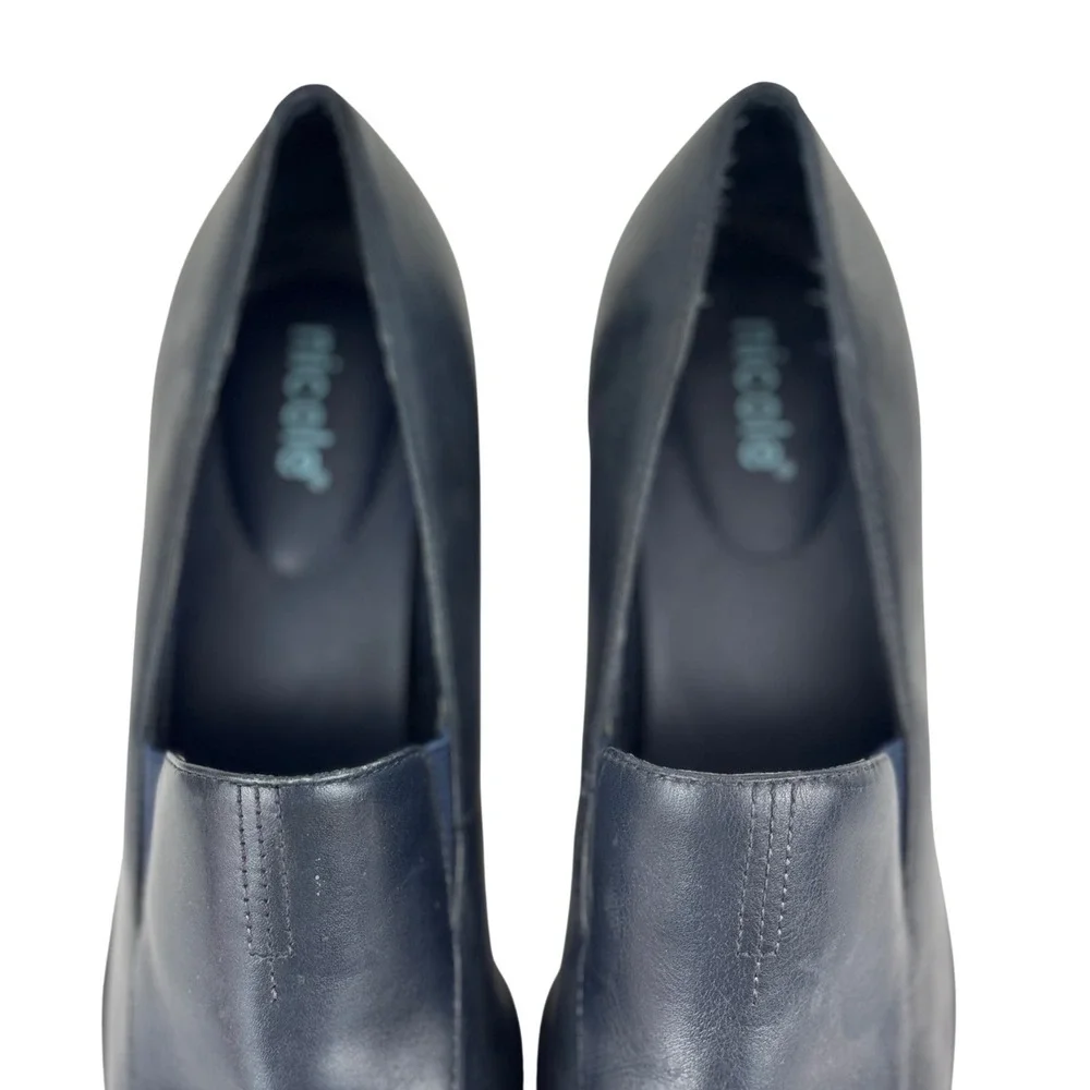 90s/Y2K Minimalist Heels Navy Blue Classic Square Toe Block Heel Loafer Size 7.5